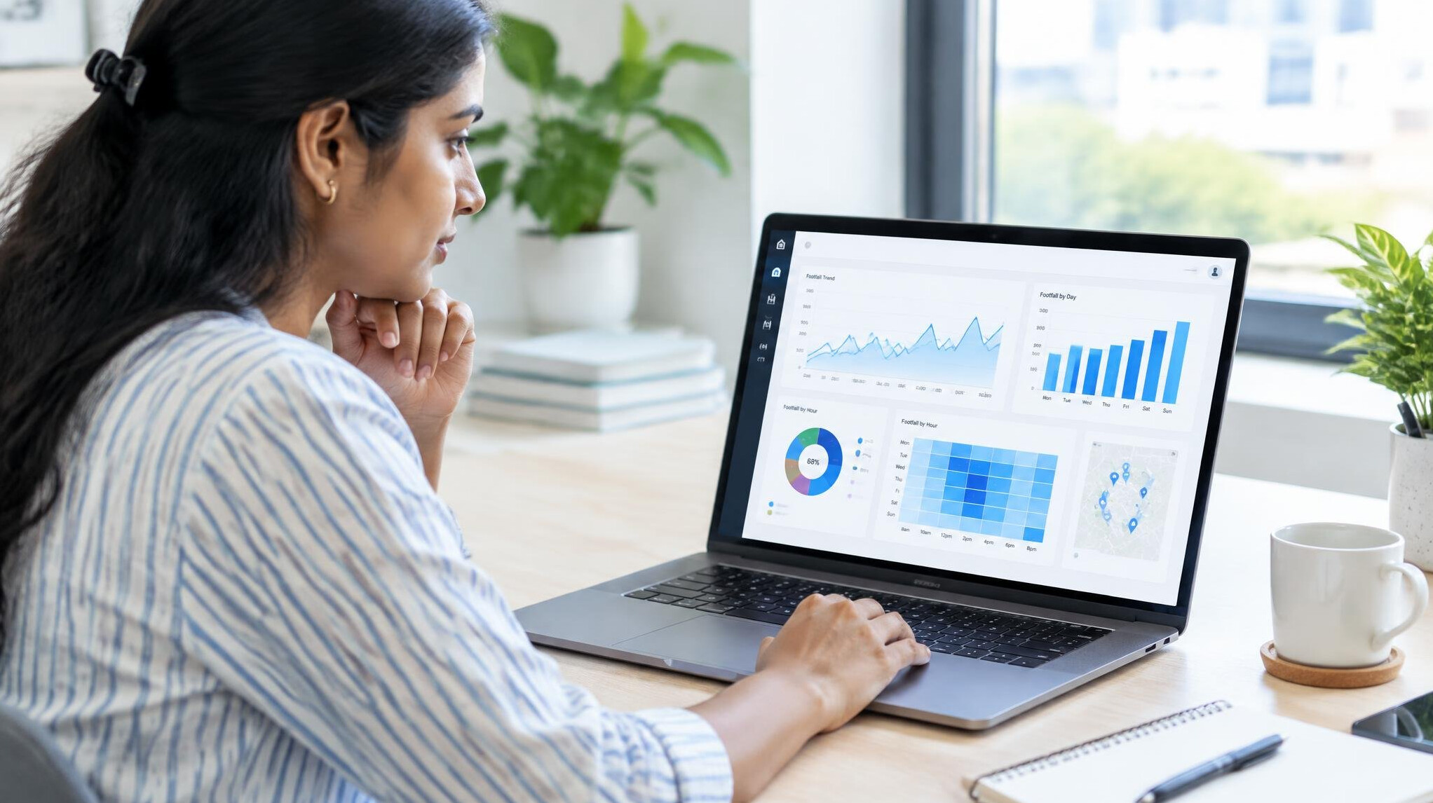 Analyste consultant un tableau de bord sur ordinateur portable
